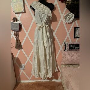 Karina Grimaldi Ivory One-Shoulder Ruffle Maxi Dress